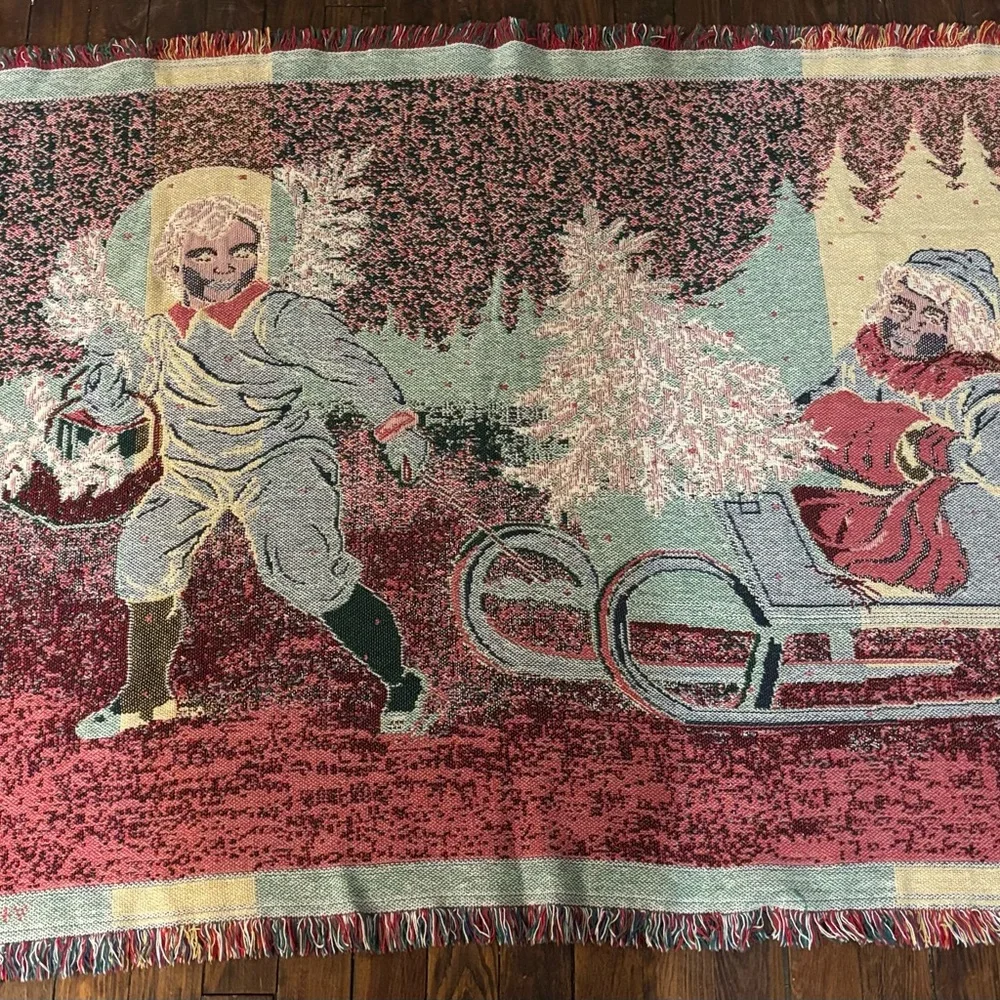 Vintage MWW 1994 Festive Holiday Tapestry Blanket with Vintage Design